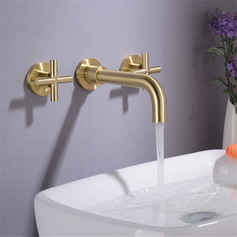 Basin Faucet Wall Mounted Golden Matte/Rose Gold Dual Handle In-Wall Bathroom Sink Faucet 3 Holes Hot & Cold mixer Tap Torneira