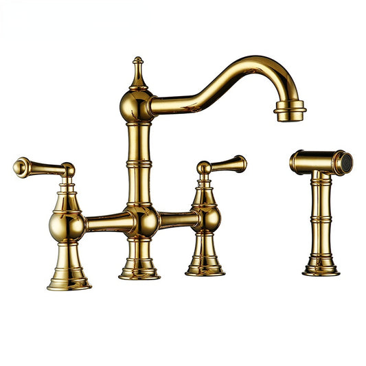 Solid Brass Kitchen Sink Mixer Tap Titanium Gold Bridge Kitchen Faucet With Side Spray Sprayer And Metal Lever Handle Sidespray