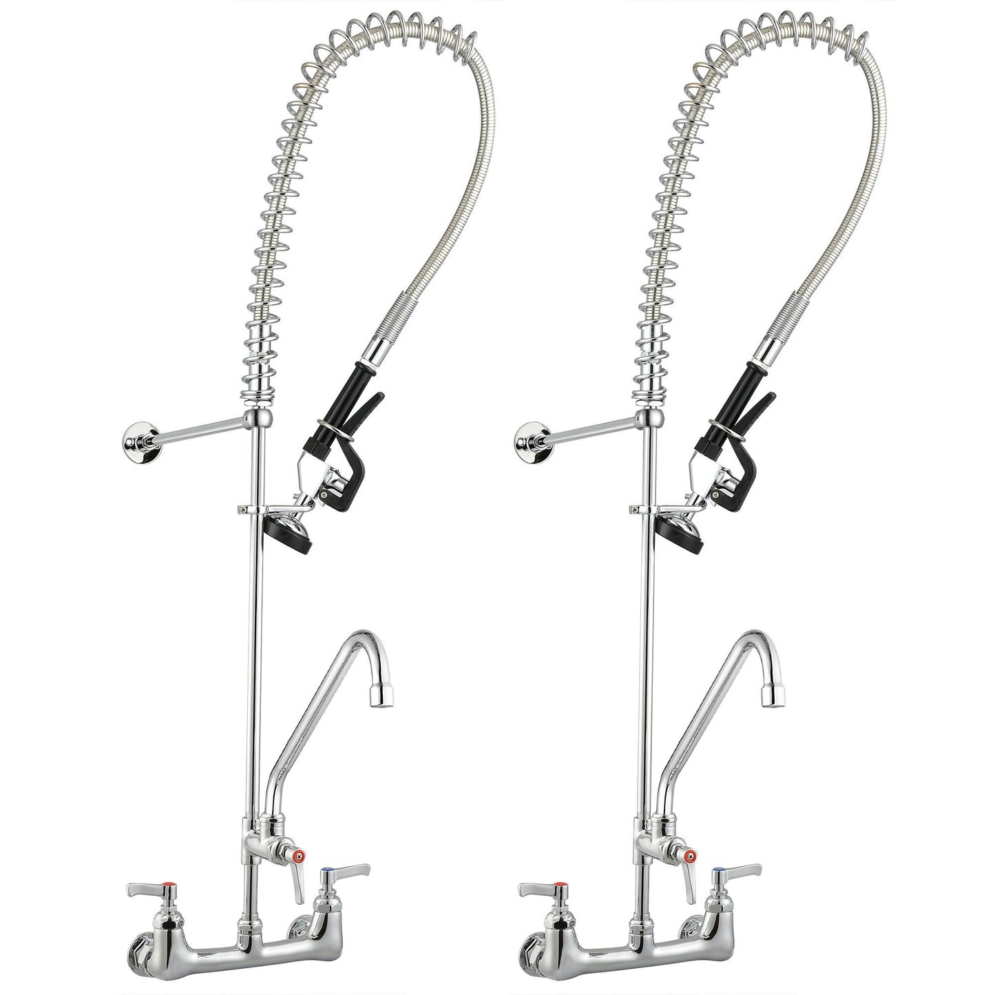 Aquaterior Wall Mount Commercial Faucet w/ Pre-Rinse Pull Down Sprayer 2 Pack