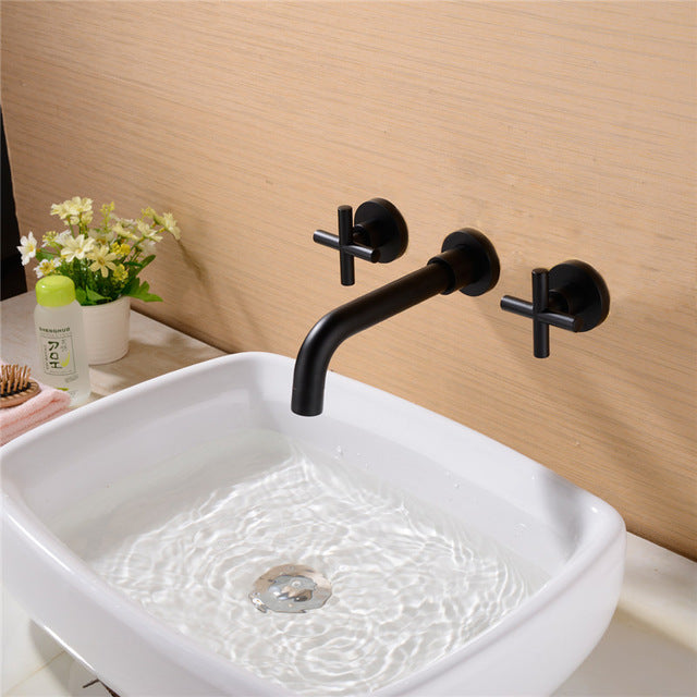 Basin Faucet Wall Mounted Golden Matte/Rose Gold Dual Handle In-Wall Bathroom Sink Faucet 3 Holes Hot & Cold mixer Tap Torneira