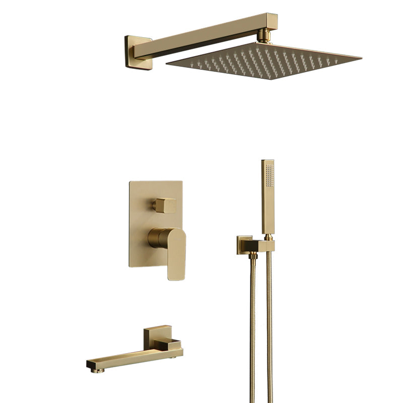 Bathroom Shower Set Brushed Gold Square Rainfall Shower Faucet Wall or Ceiling Wall Mounted Shower Mixer 8-12" Shower Head