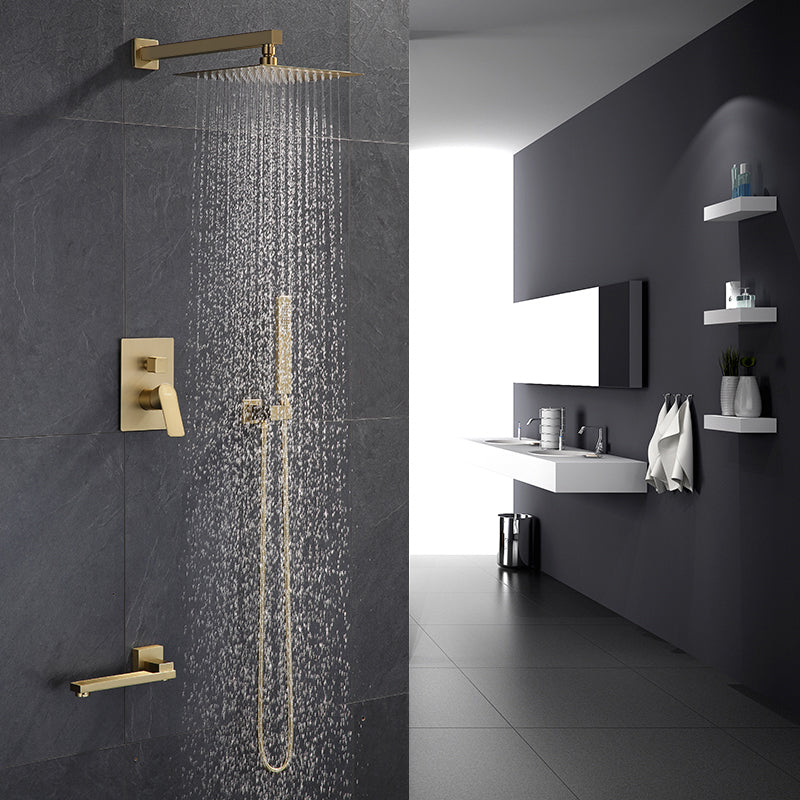 Bathroom Shower Set Brushed Gold Square Rainfall Shower Faucet Wall or Ceiling Wall Mounted Shower Mixer 8-12" Shower Head