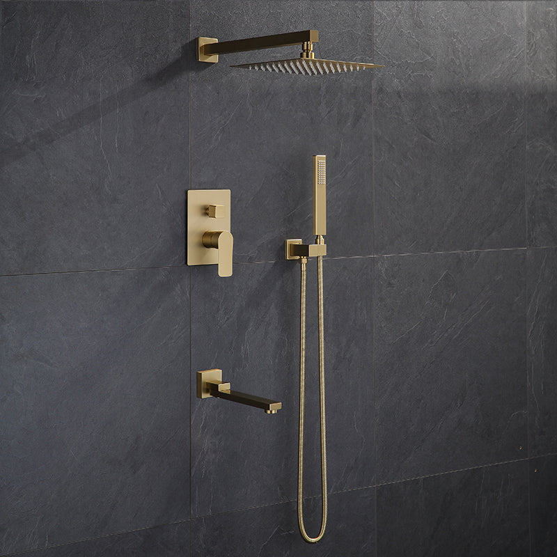 Bathroom Shower Set Brushed Gold Square Rainfall Shower Faucet Wall or Ceiling Wall Mounted Shower Mixer 8-12" Shower Head