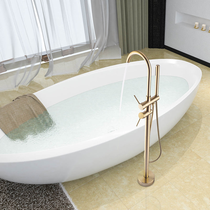 Brush gold Bathtub Floor Stand Faucet Mixer Single Handle Mixer Tap 360 Rotation Spout With Brass Handshower Bath Mixer Shower