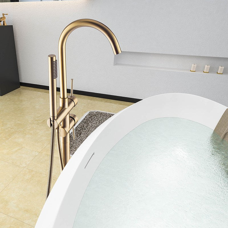 Brush gold Bathtub Floor Stand Faucet Mixer Single Handle Mixer Tap 360 Rotation Spout With Brass Handshower Bath Mixer Shower