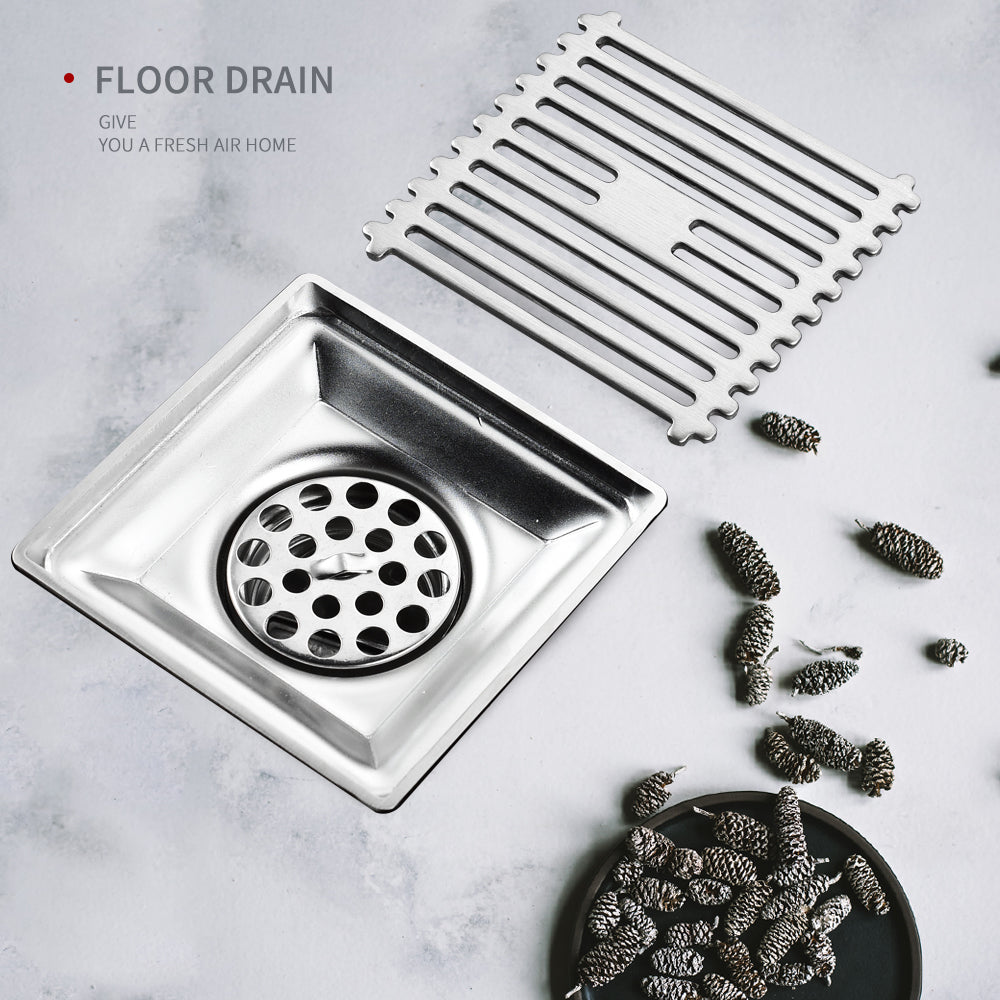 SQUARE SHOWER STAINLESS STEEL FLOOR DRAIN WITH REMOVABLE COVER
