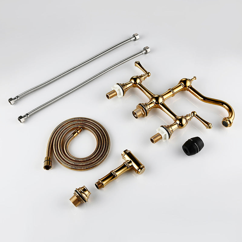 Solid Brass Kitchen Sink Mixer Tap Titanium Gold Bridge Kitchen Faucet With Side Spray Sprayer And Metal Lever Handle Sidespray