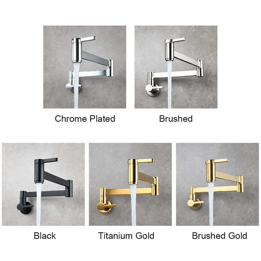 Spout Double Switch Folding Arm Bathroom Sink Pot Filler Brass Cold Water Wall Mount Splash Proof Kitchen Faucet Basin Tap