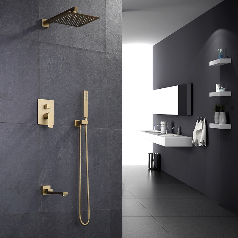 The new full copper concealed wall mounted hot and cold matte brushed gold hidden embedded shower set