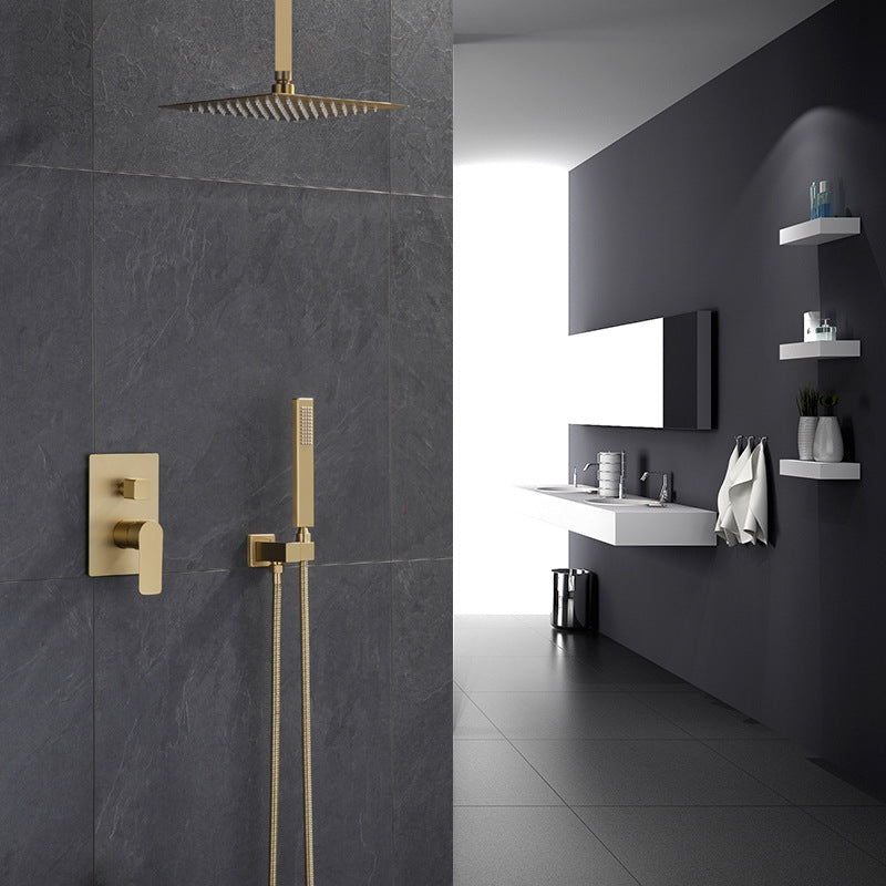 The new full copper concealed wall mounted hot and cold matte brushed gold hidden embedded shower set