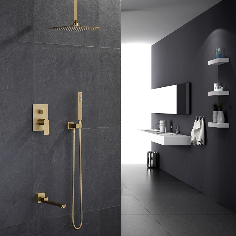 The new full copper concealed wall mounted hot and cold matte brushed gold hidden embedded shower set