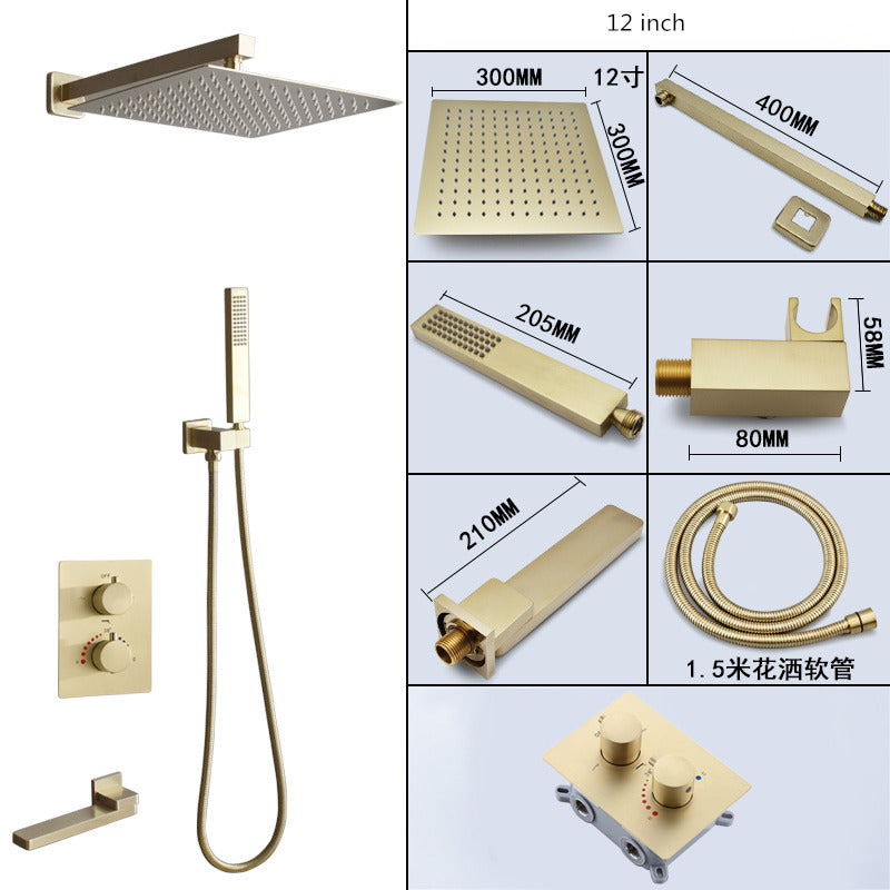 Thermostatic Bathroom Shower Faucet In Wall Brushed Gold Bath and Shower Faucet Set  Thermostatic Mixer Bath and Rainfall Shower