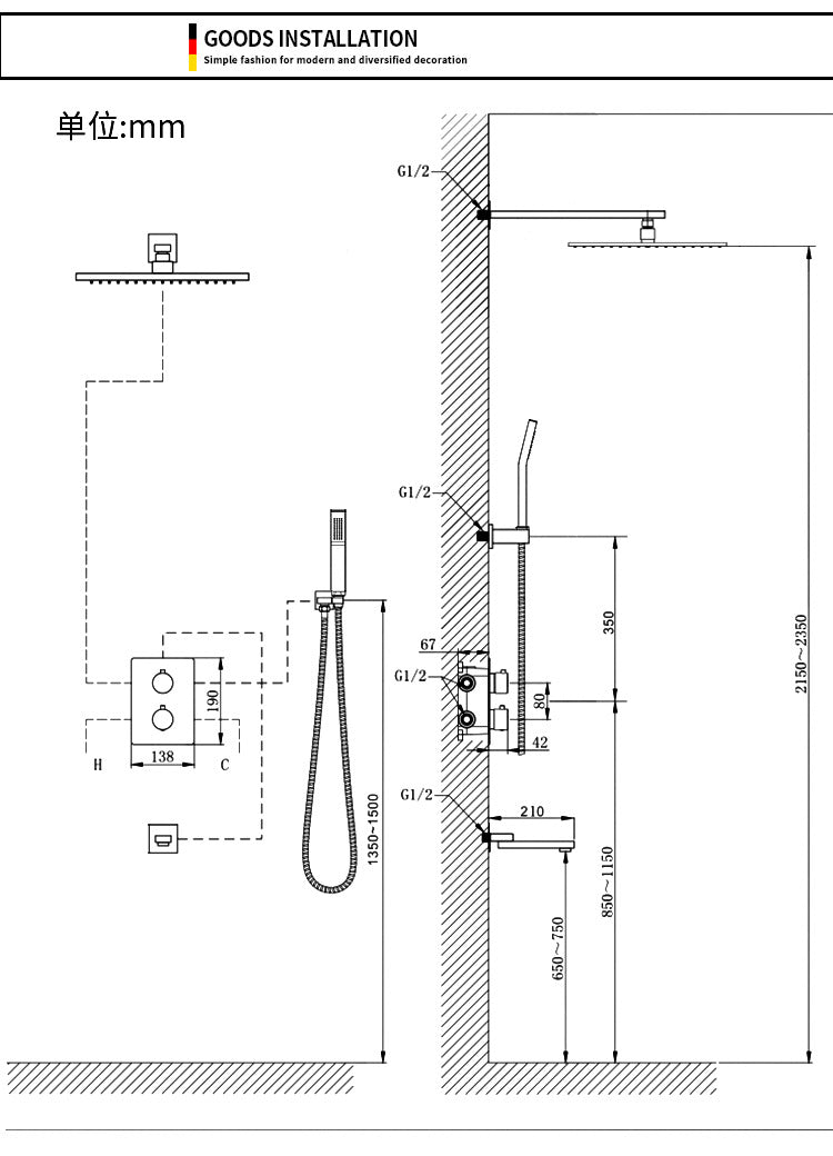 Thermostatic Bathroom Shower Faucet In Wall Brushed Gold Bath and Shower Faucet Set  Thermostatic Mixer Bath and Rainfall Shower