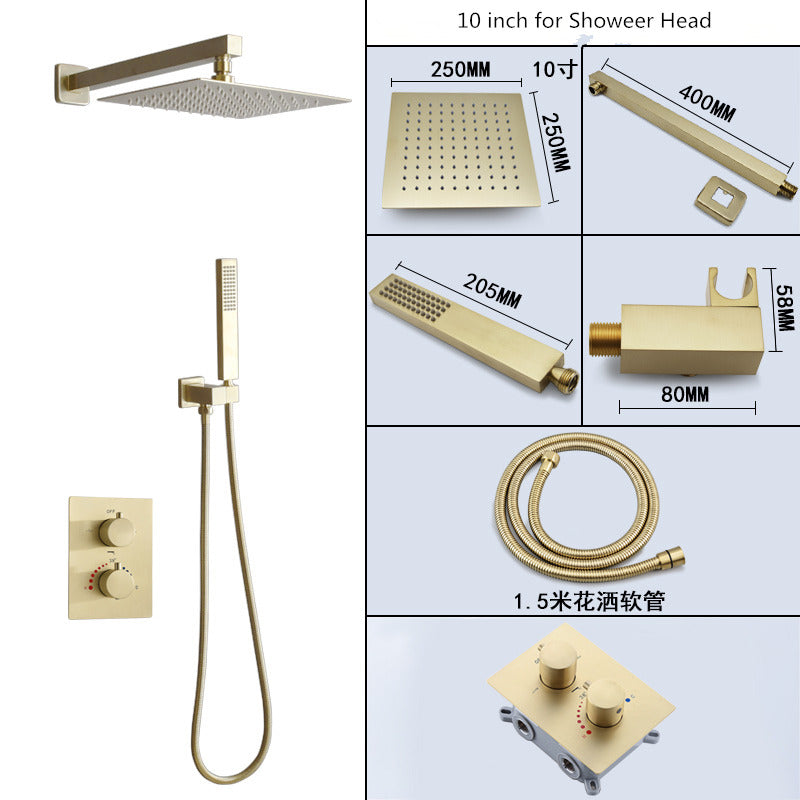 Thermostatic Bathroom Shower Faucet In Wall Brushed Gold Bath and Shower Faucet Set  Thermostatic Mixer Bath and Rainfall Shower