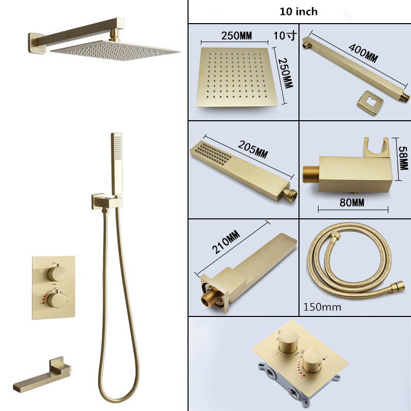 Thermostatic Bathroom Shower Faucet In Wall Brushed Gold Bath and Shower Faucet Set  Thermostatic Mixer Bath and Rainfall Shower