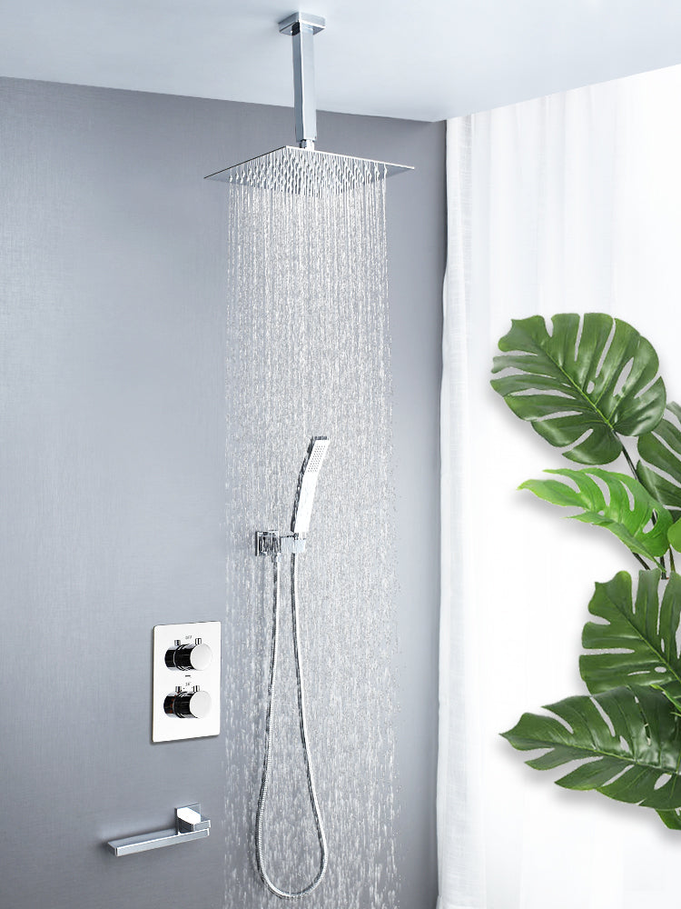 Thermostatic Bathroom Shower Faucet In Wall Brushed Gold Bath and Shower Faucet Set  Thermostatic Mixer Bath and Rainfall Shower