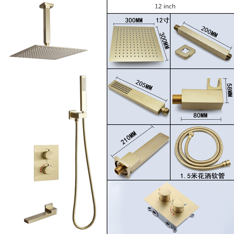 Thermostatic Bathroom Shower Faucet In Wall Brushed Gold Bath and Shower Faucet Set  Thermostatic Mixer Bath and Rainfall Shower