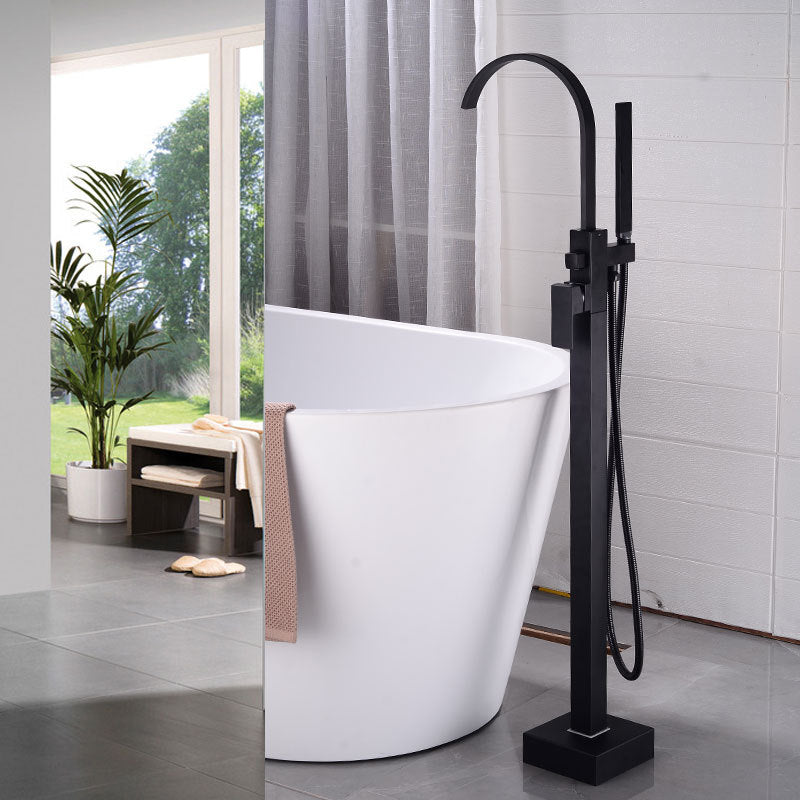 Black Bathtub Faucet Chrome Floor Stand Bathtub Mixer 360 Degree Rotation Spout with Handshower Head Bath Mixer Shower