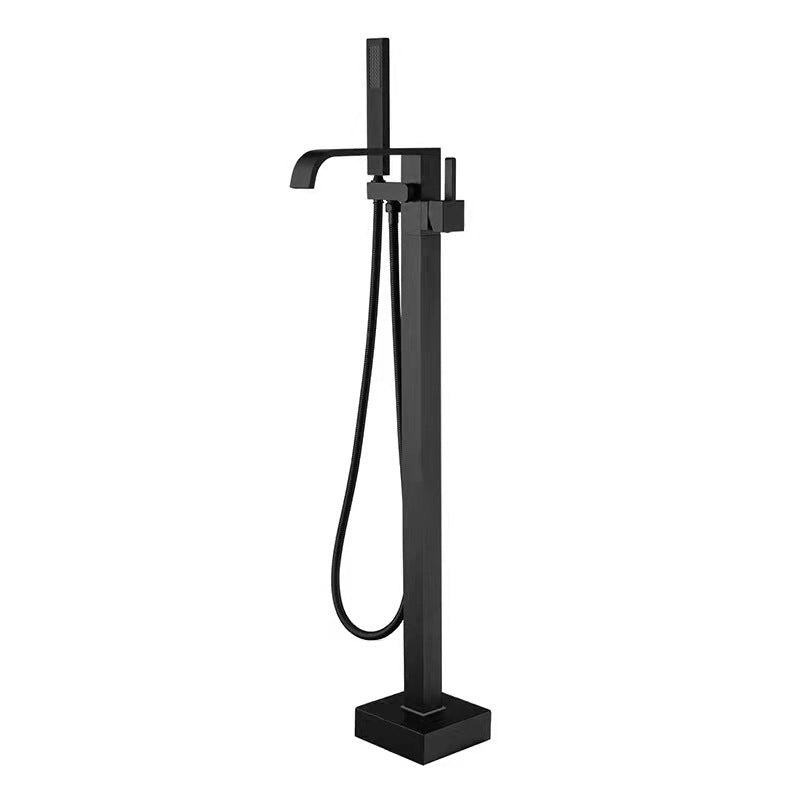 Black Bathtub Faucet Chrome Floor Stand Bathtub Mixer 360 Degree Rotation Spout with Handshower Head Bath Mixer Shower