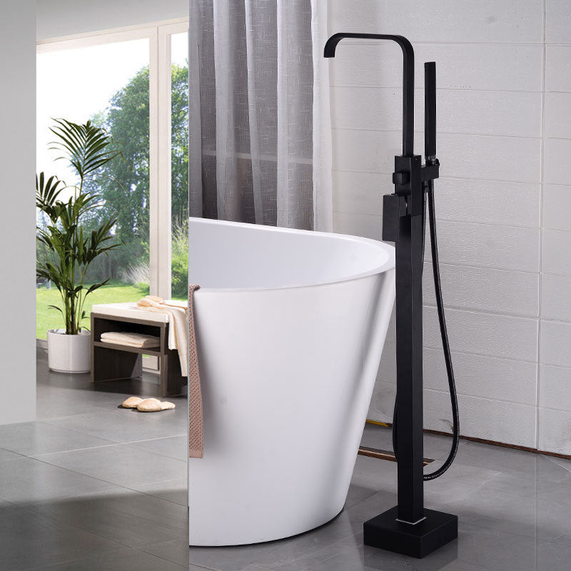 Black Bathtub Faucet Chrome Floor Stand Bathtub Mixer 360 Degree Rotation Spout with Handshower Head Bath Mixer Shower