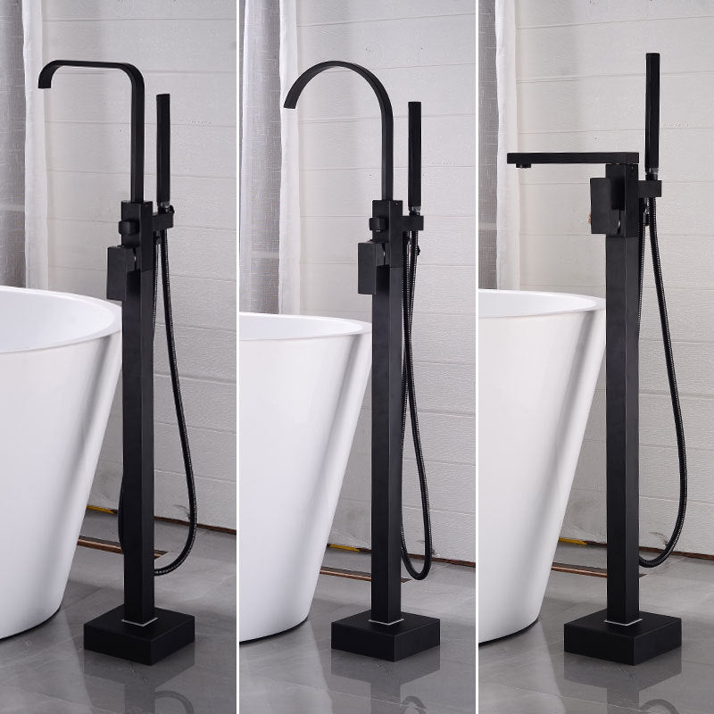 Black Bathtub Faucet Chrome Floor Stand Bathtub Mixer 360 Degree Rotation Spout with Handshower Head Bath Mixer Shower