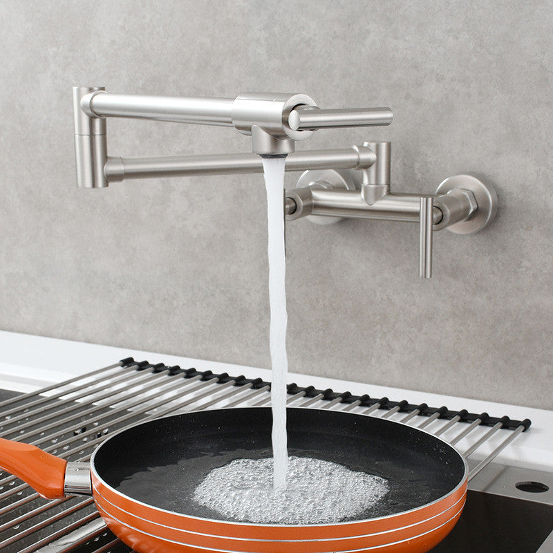 Black Pot Filler Tap Wall Mounted Foldable  Kitchen Faucet Hot and Cold Single Hole Sink Tap Rotate Folding Spout Brass