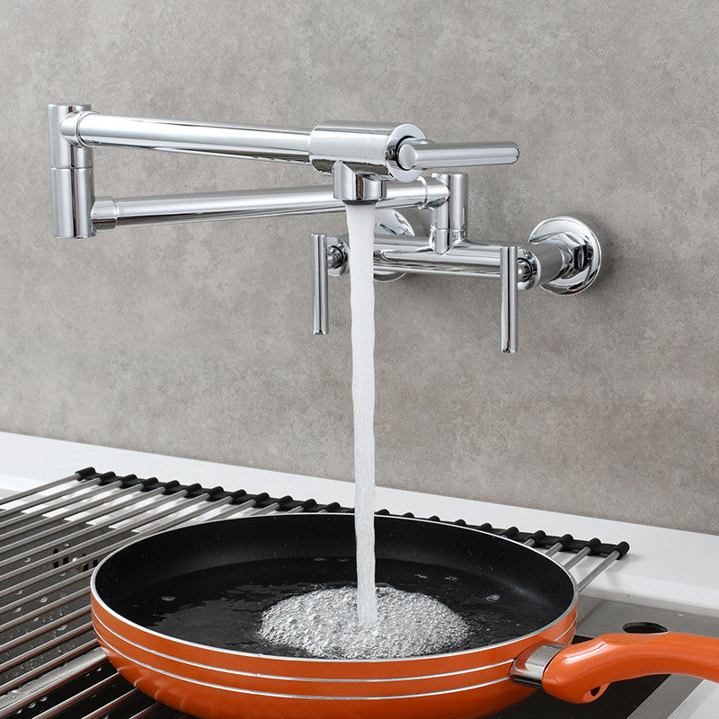 Black Pot Filler Tap Wall Mounted Foldable  Kitchen Faucet Hot and Cold Single Hole Sink Tap Rotate Folding Spout Brass