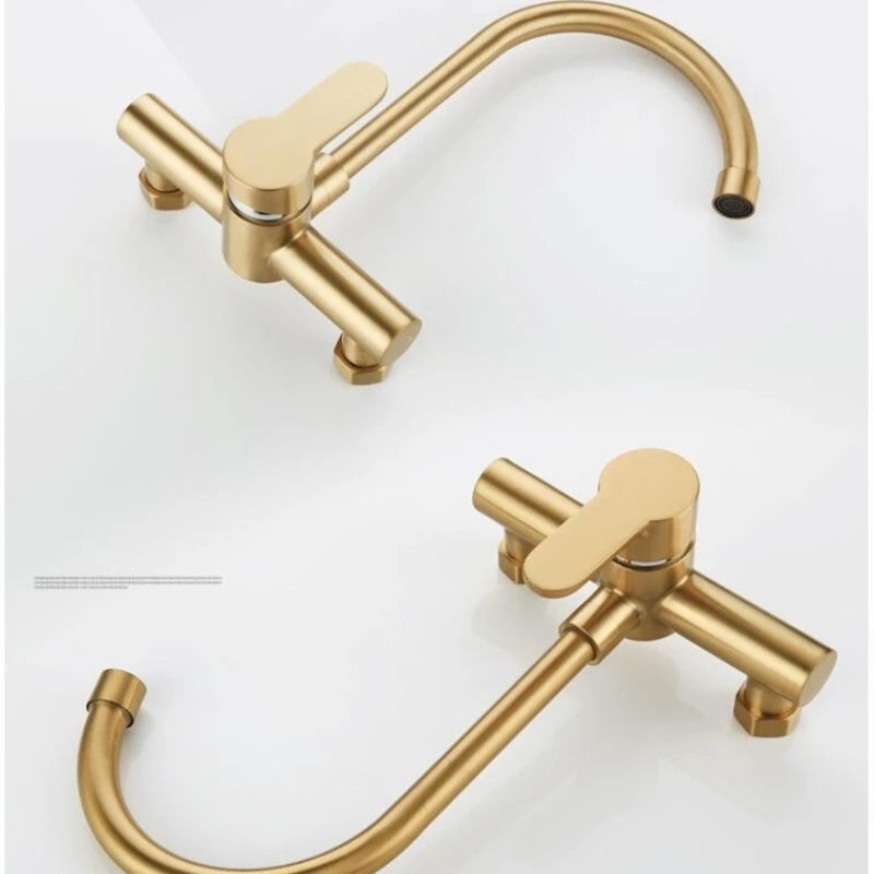 Brushed Gold Kitchen Faucet  Swivel Pot Filler Tap Wall Mounted Hot and Cold Sink Tap Rotate Spout Stainless Steel