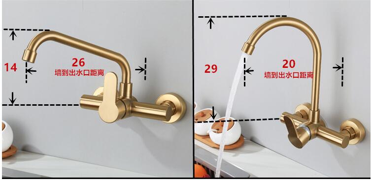 Brushed Gold Kitchen Faucet  Swivel Pot Filler Tap Wall Mounted Hot and Cold Sink Tap Rotate Spout Stainless Steel