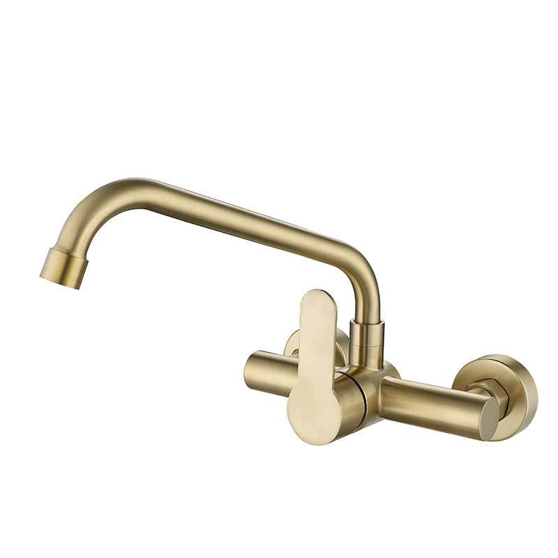 Brushed Gold Kitchen Faucet  Swivel Pot Filler Tap Wall Mounted Hot and Cold Sink Tap Rotate Spout Stainless Steel