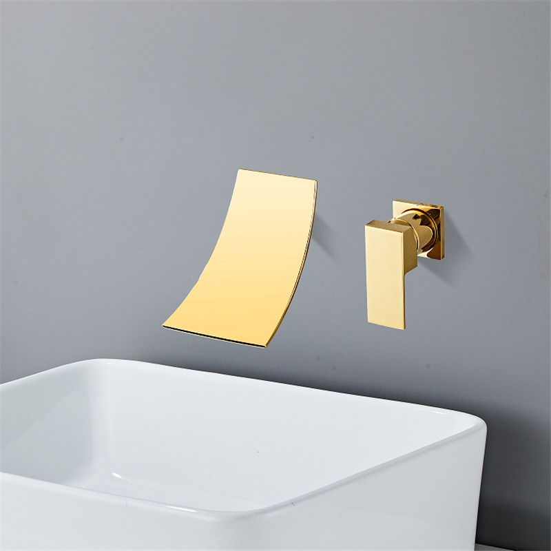 Gold Basin Faucet Brushed Gold Bathroom Faucet In-Wall Black Waterfall Faucet Hot & Cold Bathroom Sink Tap Basin Mixer Tap