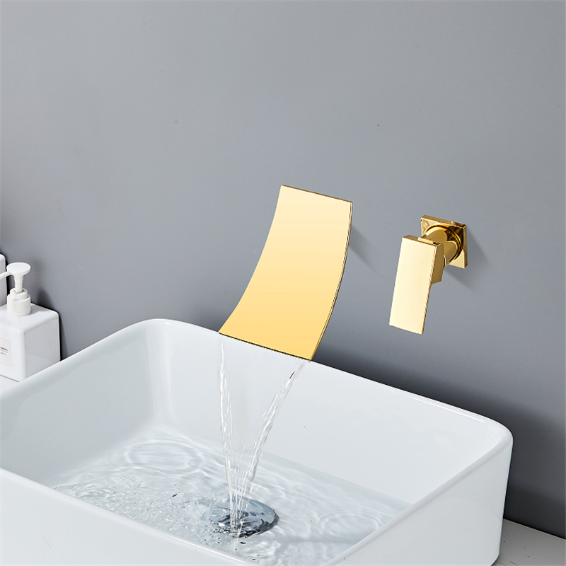 Gold Basin Faucet Brushed Gold Bathroom Faucet In-Wall Black Waterfall Faucet Hot & Cold Bathroom Sink Tap Basin Mixer Tap