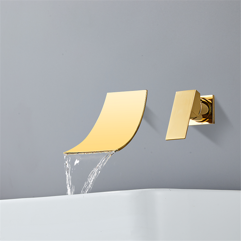 Gold Basin Faucet Brushed Gold Bathroom Faucet In-Wall Black Waterfall Faucet Hot & Cold Bathroom Sink Tap Basin Mixer Tap