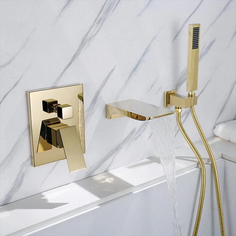 Gold Bathtub Shower Faucet Set Brass Bath & Shower Faucet Bathtub Faucet Mixer With Handheld Waterfall Bathtub Tap Black