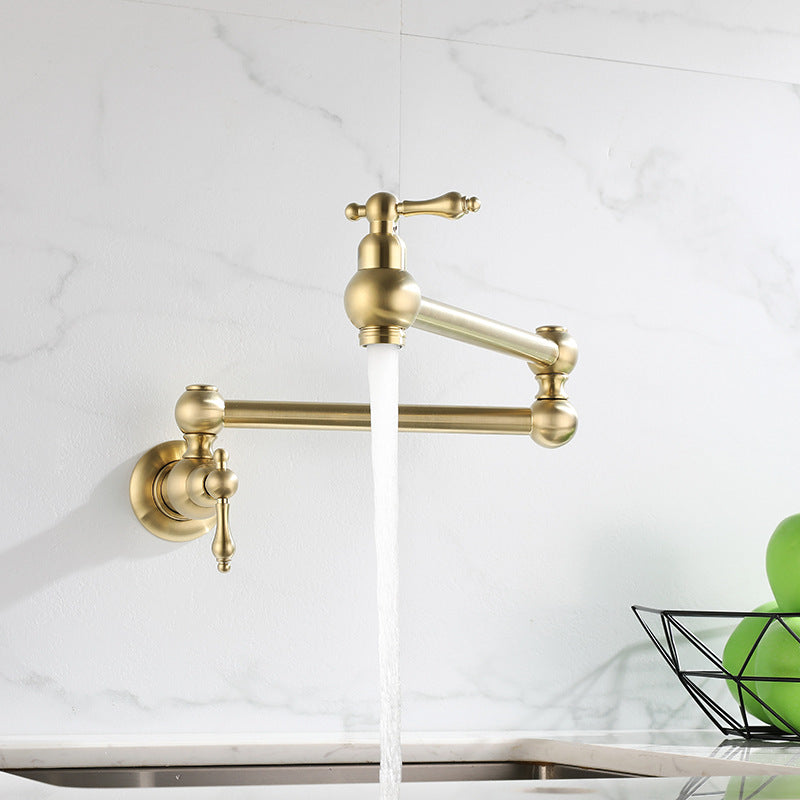 Pot Filler Tap Wall Mounted Foldable Brushed Gold Kitchen Faucet Single Cold  Sink Tap Rotate Folding Spout Chrome Brass