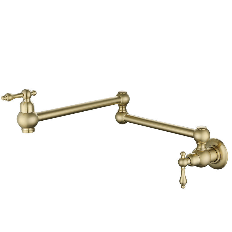 Pot Filler Tap Wall Mounted Foldable Brushed Gold Kitchen Faucet Single Cold  Sink Tap Rotate Folding Spout Chrome Brass