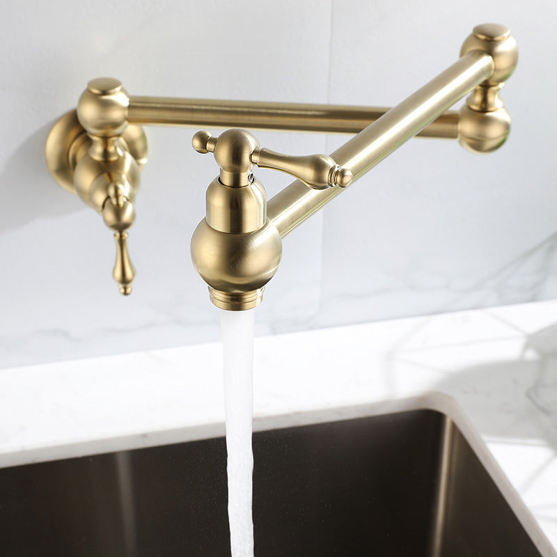 Pot Filler Tap Wall Mounted Foldable Brushed Gold Kitchen Faucet Single Cold  Sink Tap Rotate Folding Spout Chrome Brass