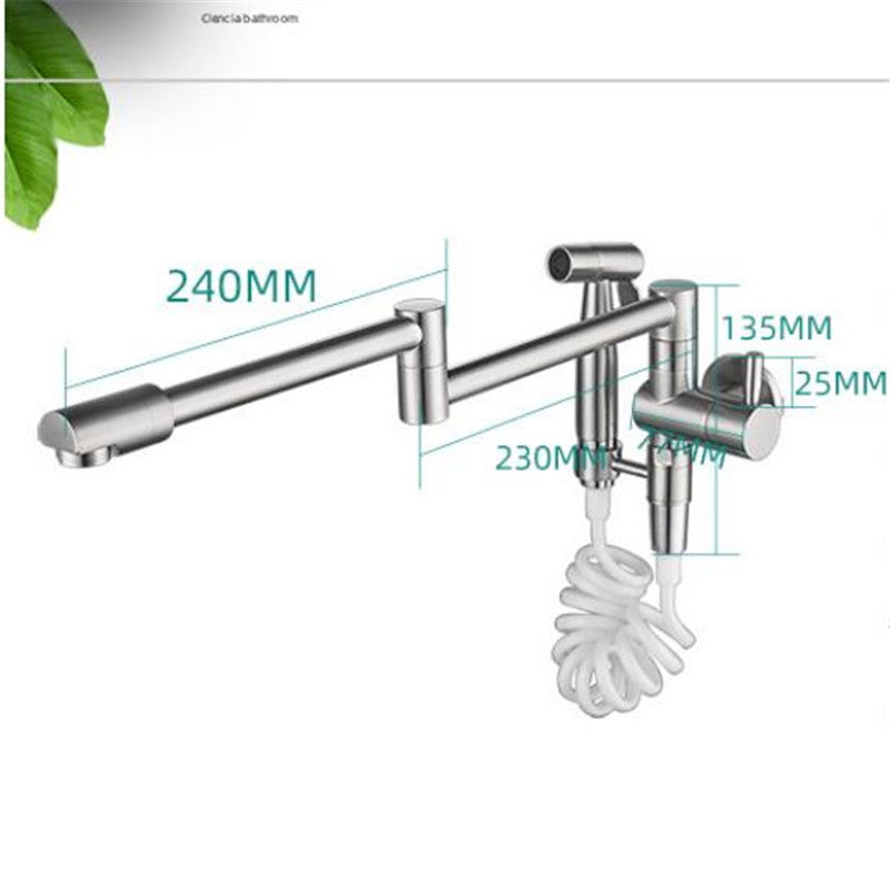 Pot Filler Tap Wall Mounted Foldable Kitchen Faucet with Bidet Sprayer Cold Bidet Faucet Sink Tap Rotate Folding Spout