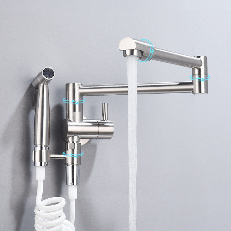 Pot Filler Tap Wall Mounted Foldable Kitchen Faucet with Bidet Sprayer Cold Bidet Faucet Sink Tap Rotate Folding Spout