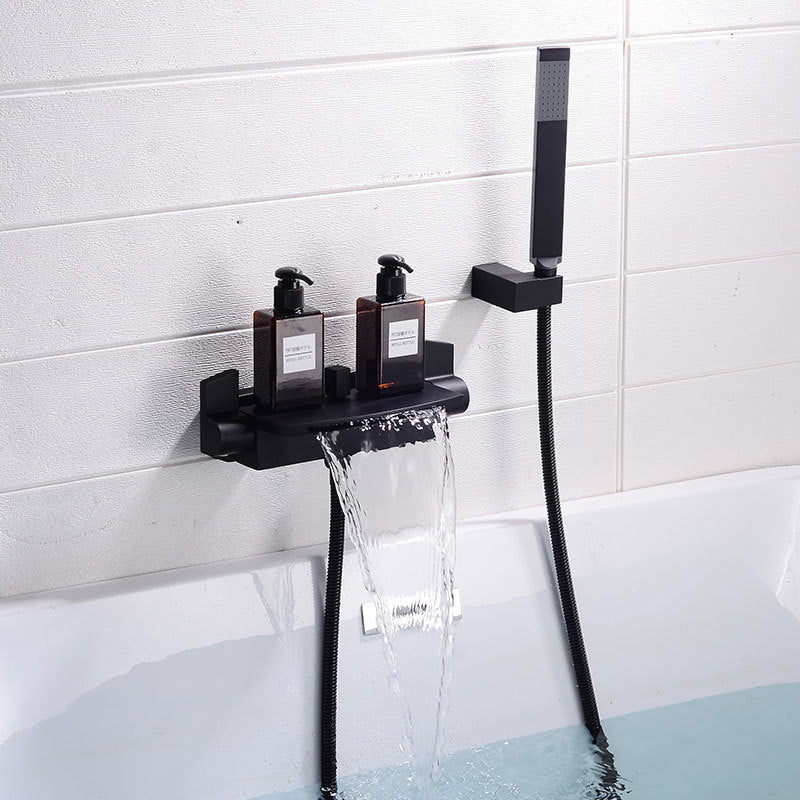 Rose Gold Bathtub Shower Faucet Set Brass Bathtub Faucet Hot & Cold Taps Mixer With Handheld Waterfall Bathtub Tap Black