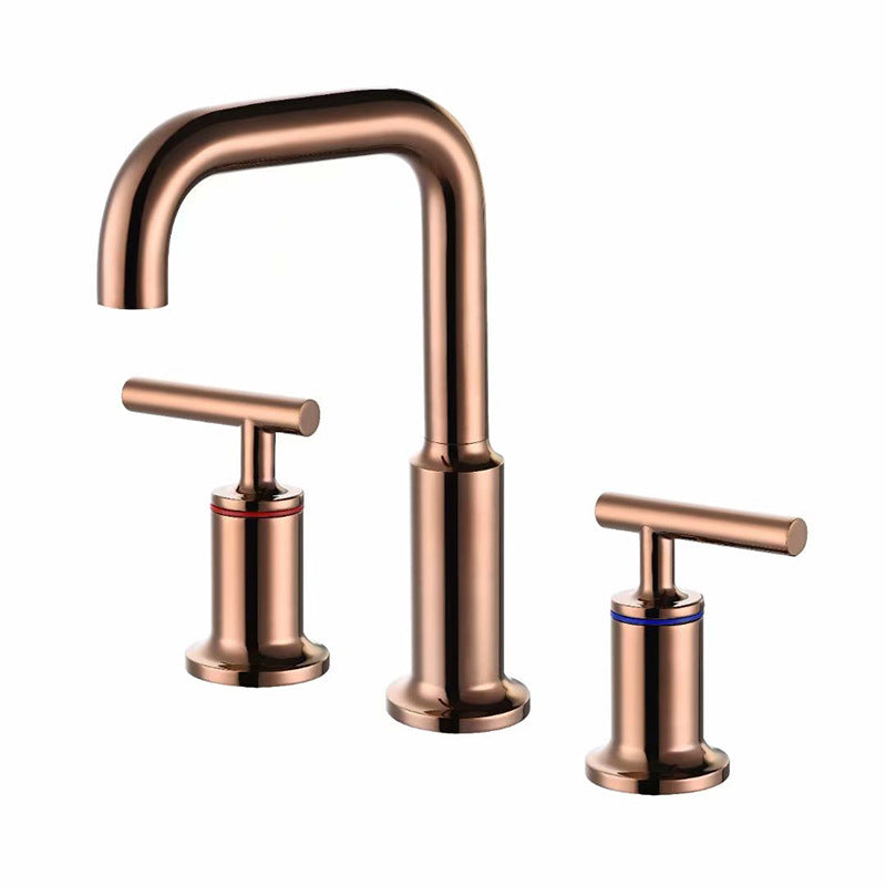 Widespread Basin Faucet 3 Holes Dual Handles Bathroom Basin Mixer Tap Brushed Sink Tap Rose Gold Bathroom Water Faucet