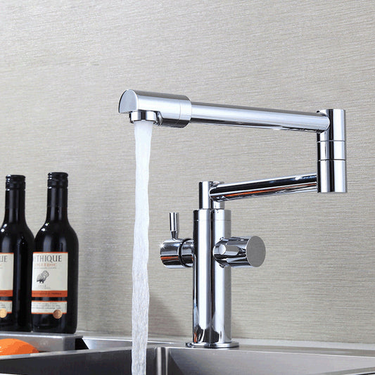 Wall Mounted Faucet Hot and Cold Tap Shine Chrome Flexible Folder Spout for Kitchen Sink Mixer Two Handles