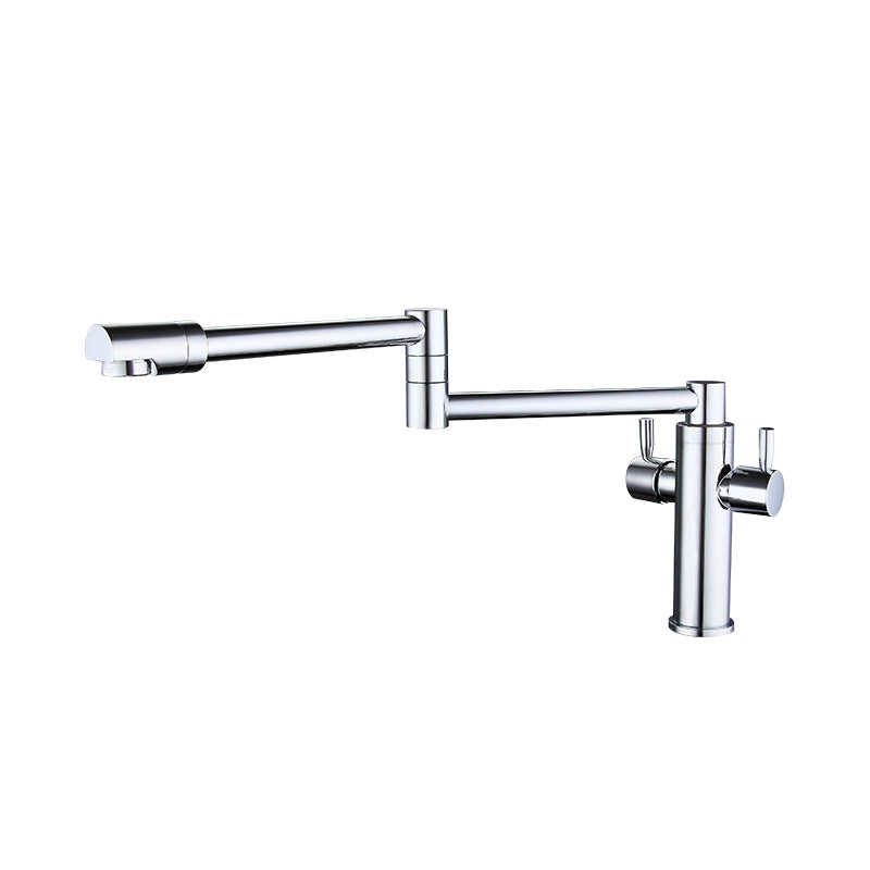 Wall Mounted Faucet Hot and Cold Tap Shine Chrome Flexible Folder Spout for Kitchen Sink Mixer Two Handles