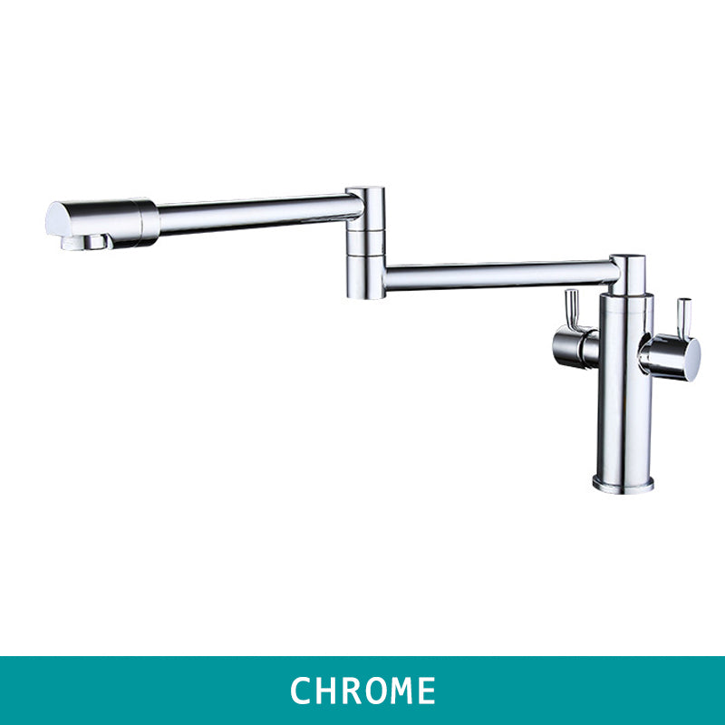 Wall Mounted Faucet Hot and Cold Tap Shine Chrome Flexible Folder Spout for Kitchen Sink Mixer Two Handles