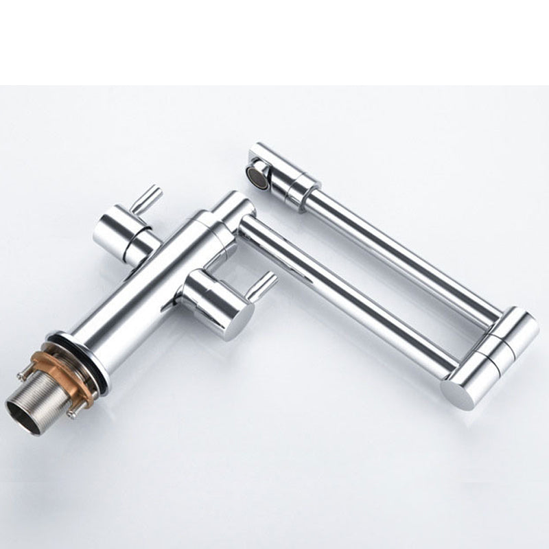 Wall Mounted Faucet Hot and Cold Tap Shine Chrome Flexible Folder Spout for Kitchen Sink Mixer Two Handles