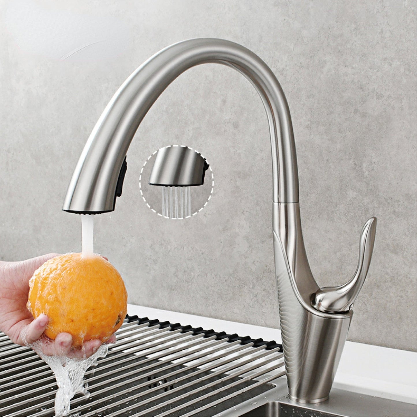 Brass pull kitchen faucet cold and hot sink copper faucet shower dual-mode water outlet rotatable Tap