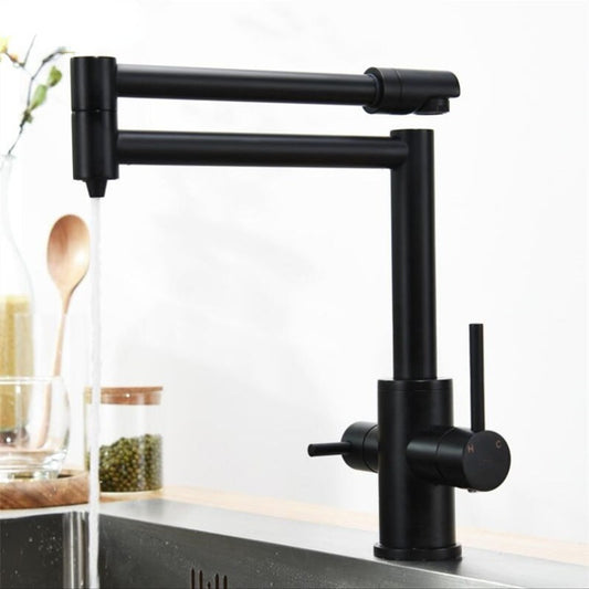 Black Kitchen Faucet Solid Brass Crane Kitchen Deck Mounted Water Filter Tap Three Ways Sink Mixer 3 Way Foldable Nickel Brushed