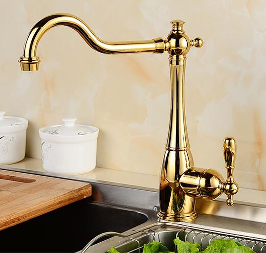 new arrival High quality brass gold finished 360 degree rotating hot and cold no lead safe kitchen sink faucet